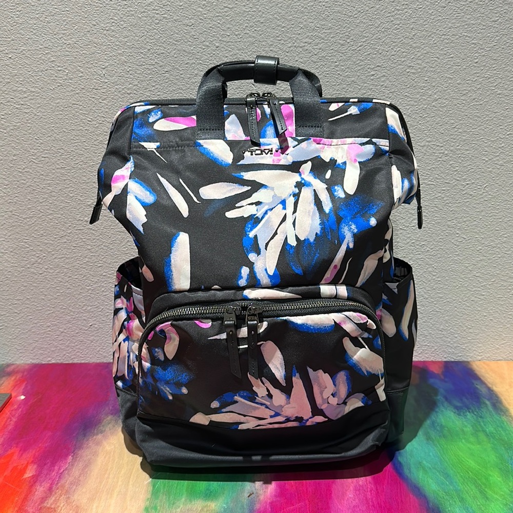 Tumi Black and Blue Floral Backpack